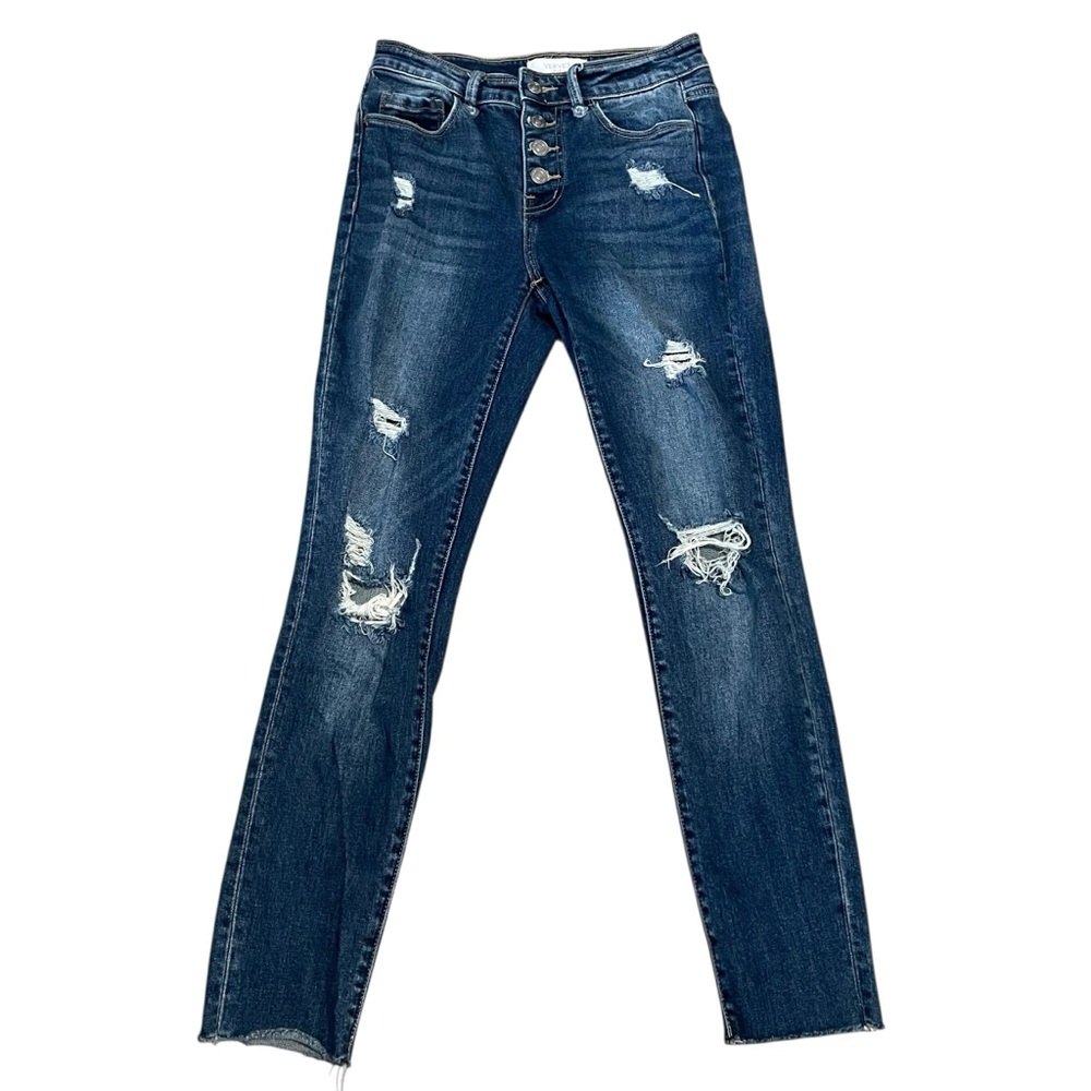 Vervet Blue Women’s Dark Wash Distressed Skinny Jeans Size 27